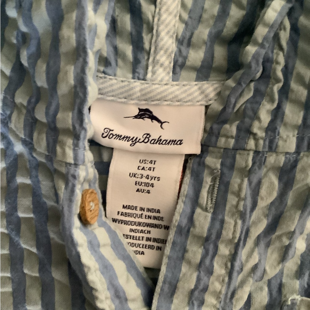 Tommy Bahama Kids Seersucker Hooded Shirt – Size 4T, Blue Striped - Picture 5 of 6